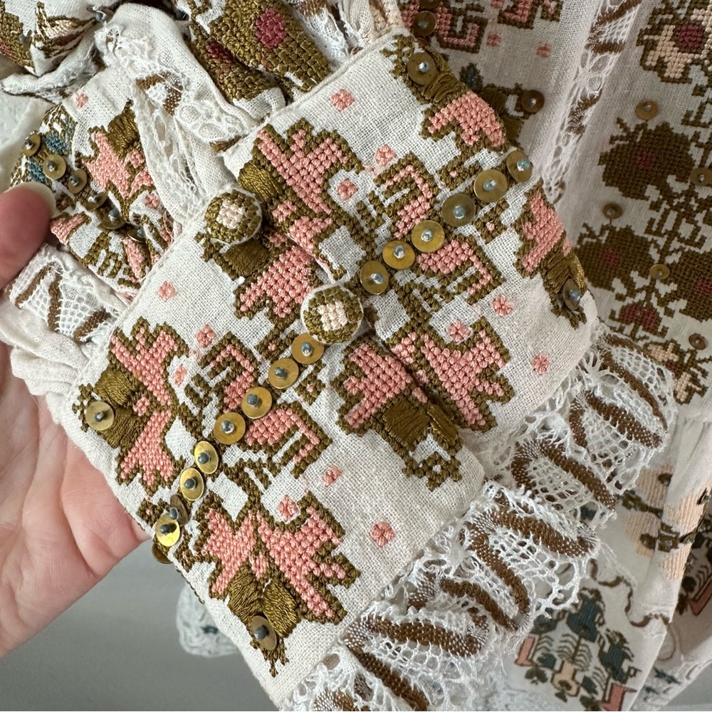 ULLA JOHNSON Alexandra Crochet-Trimmed Beaded
Embroidered Silk Mini Dress SZ 4 - Picture 6 of 12